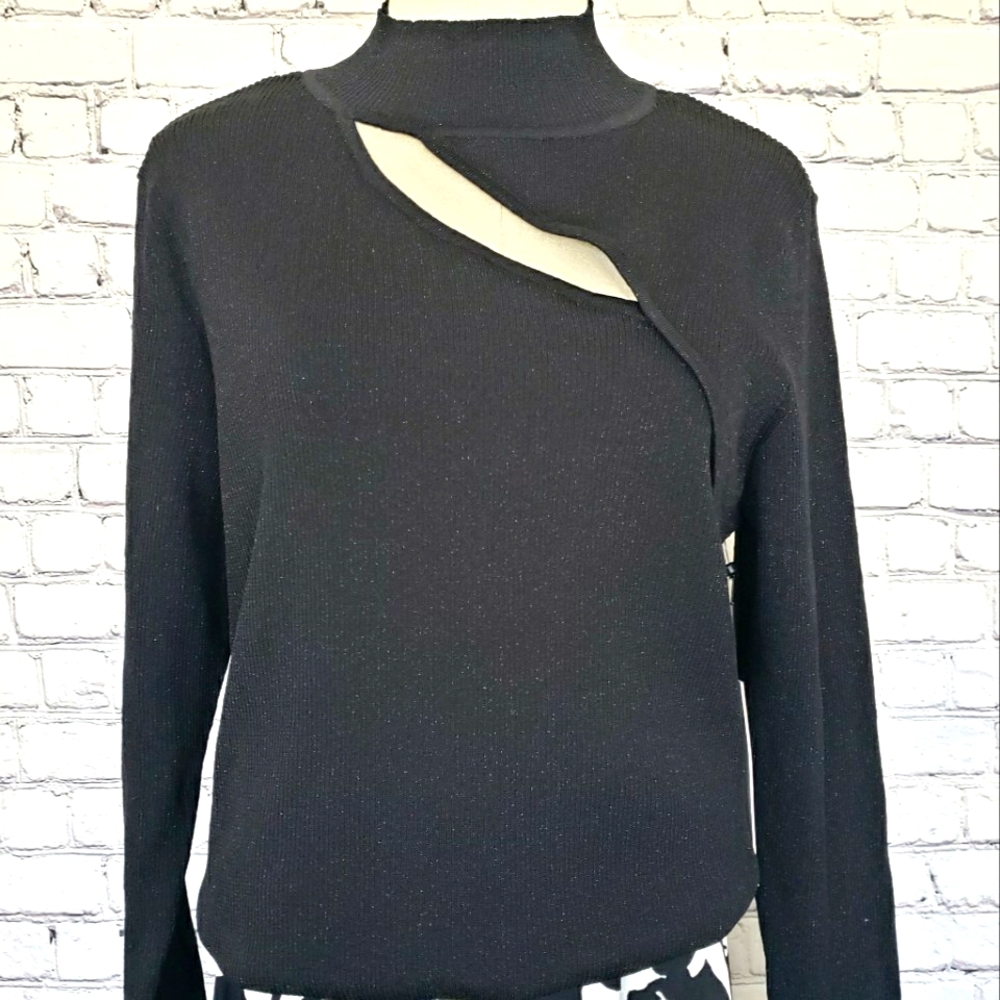 CALVIN KLEIN Long Sleeve Metallic Black Mock Turtleneck--XL